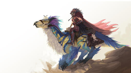 Art of my hunter &amp; seikret from MH:Wilds, by Roii (smroii)